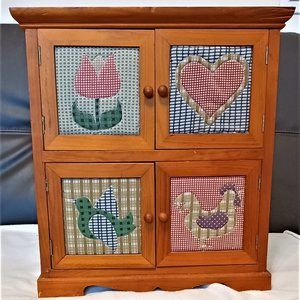 Small shelving unit with doors.